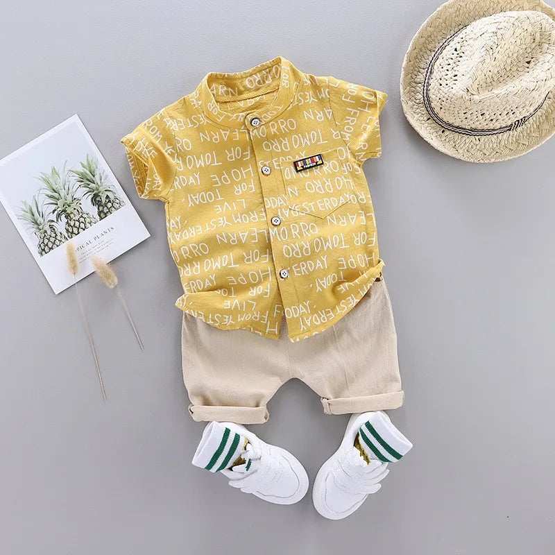 Casual Round Collar Shirt And Shorts Set-Cozy Stroller