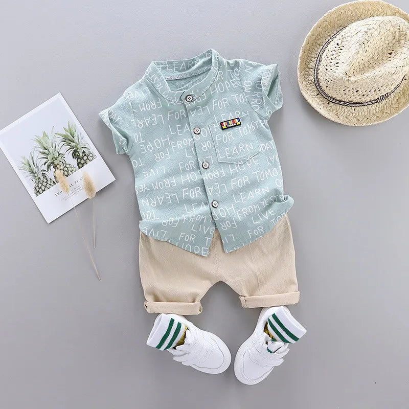 Printed Short Sleeve Shirt And Shorts Set-Cozy Stroller