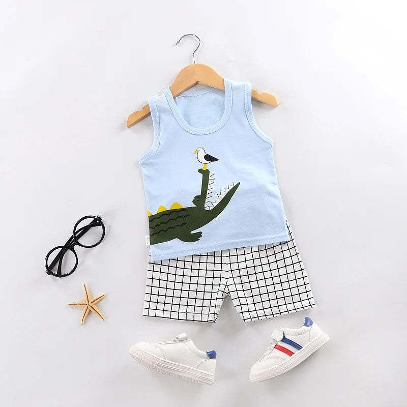 Visual Print Tank Top And Shorts Set-Cozy Stroller
