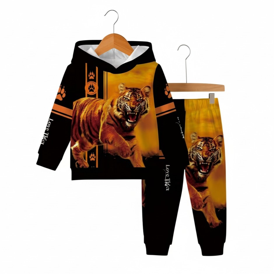 Tiger Print Onesie Jumpsuit With Matching Pants For Boys And Girls