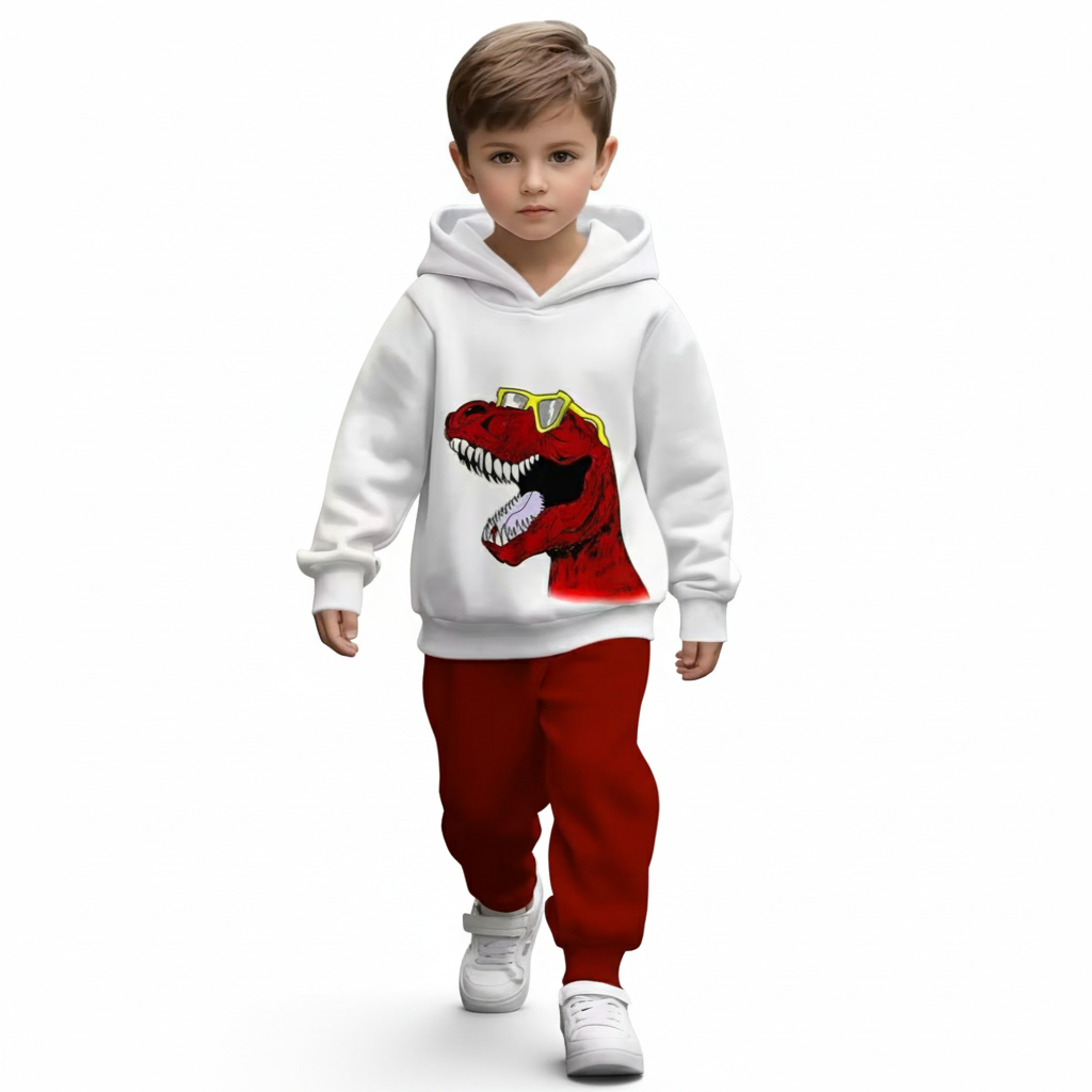 Two Piece Set With Dinosaur And Glasses Pattern For Baby Boys