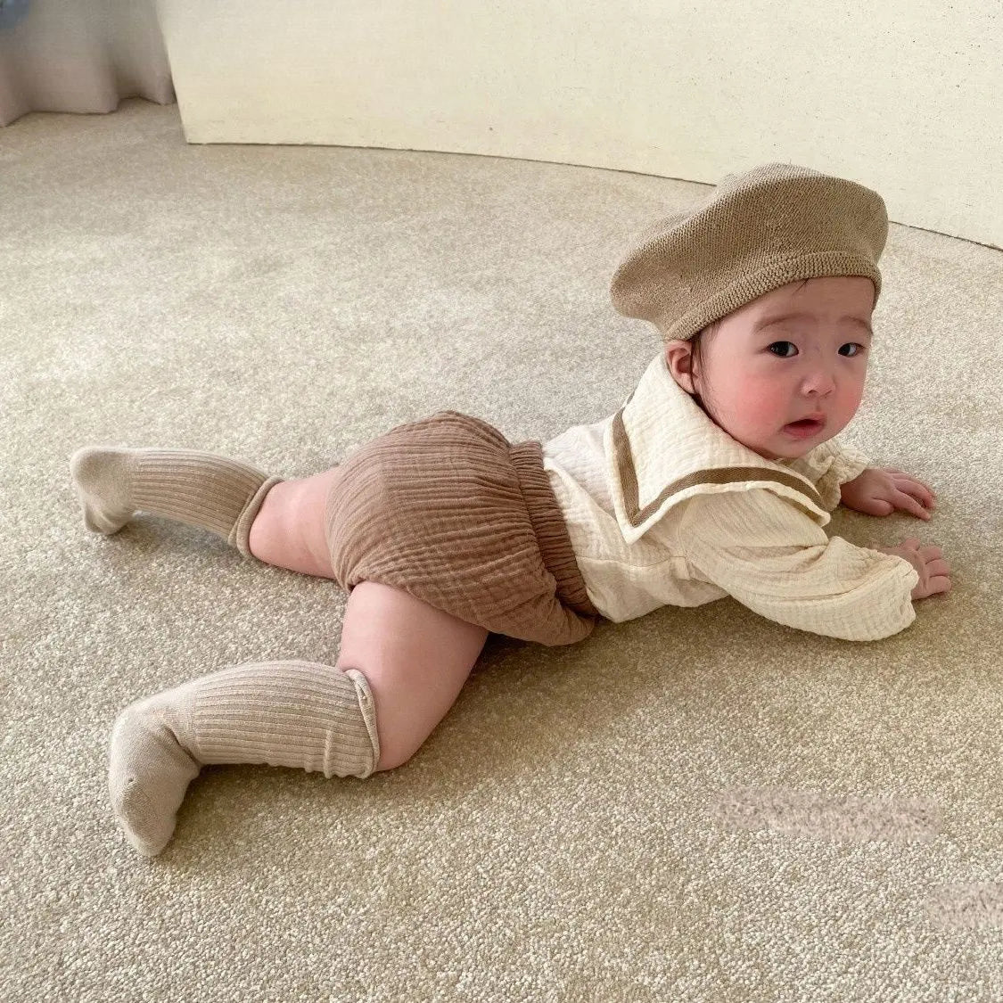 Two Pieces Collar Top And Shorts Clothing Set-Cozy Stroller