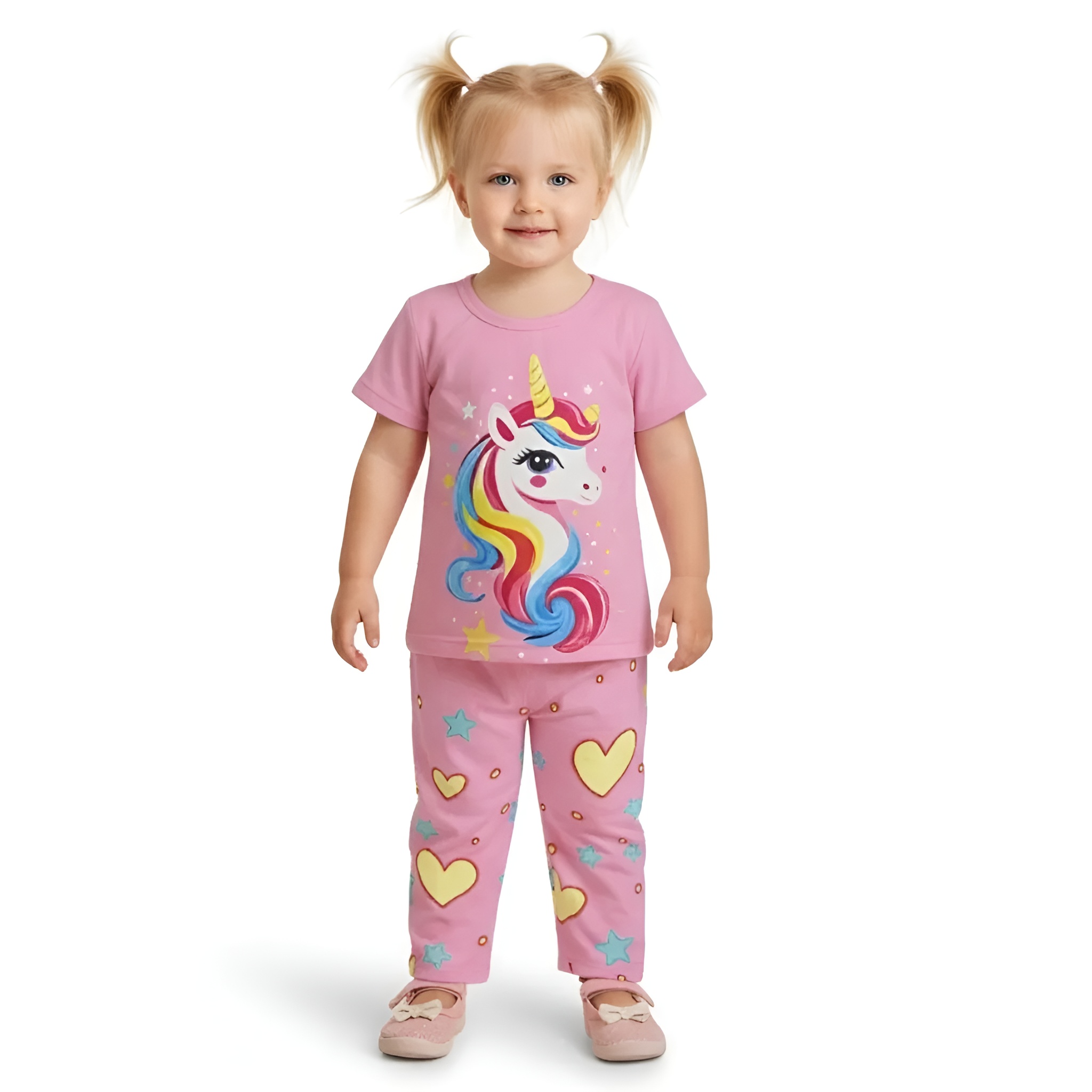 Unicorn Print Short Sleeve Top And Long Pajama Set