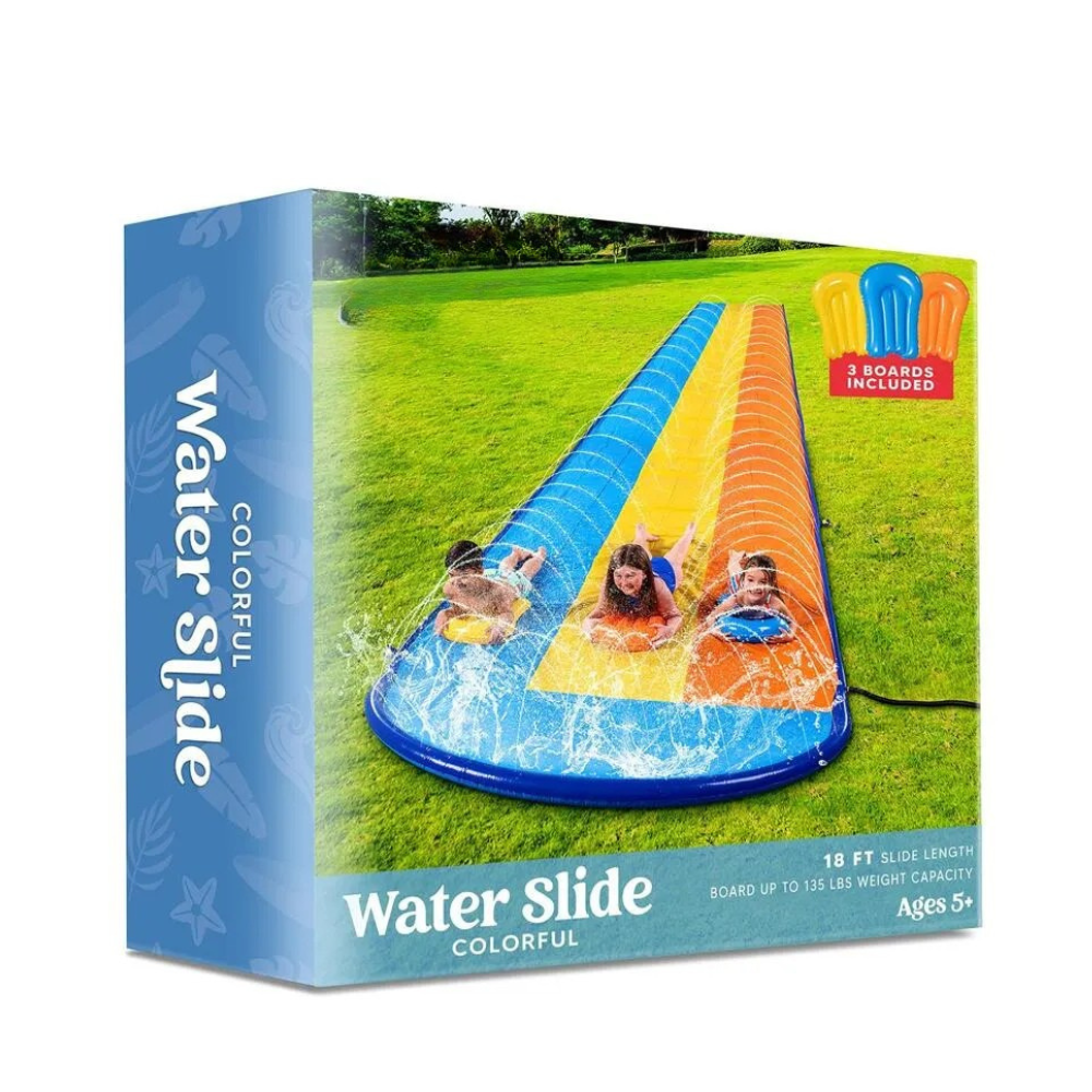  18ft Triple Water Slide With 3 Bodyboards Outdoor With Slip Sprinkler 