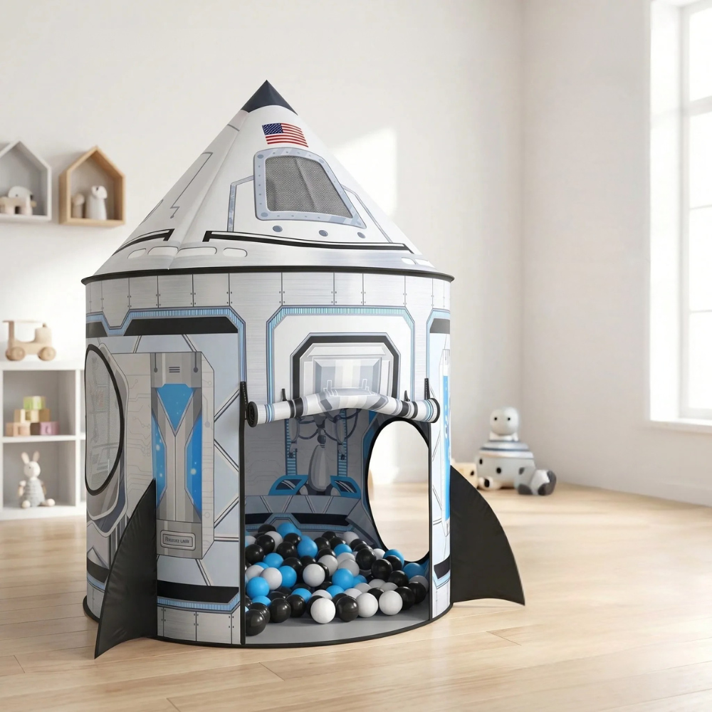  Rocket Ship Play Tent For Kids With Star Lights Space Themed Playhouse