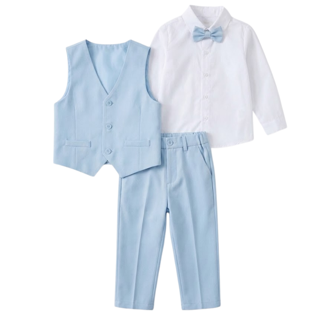 Three Piece Outfit Set With Shirt Vest Pants And Bow Tie For Party
