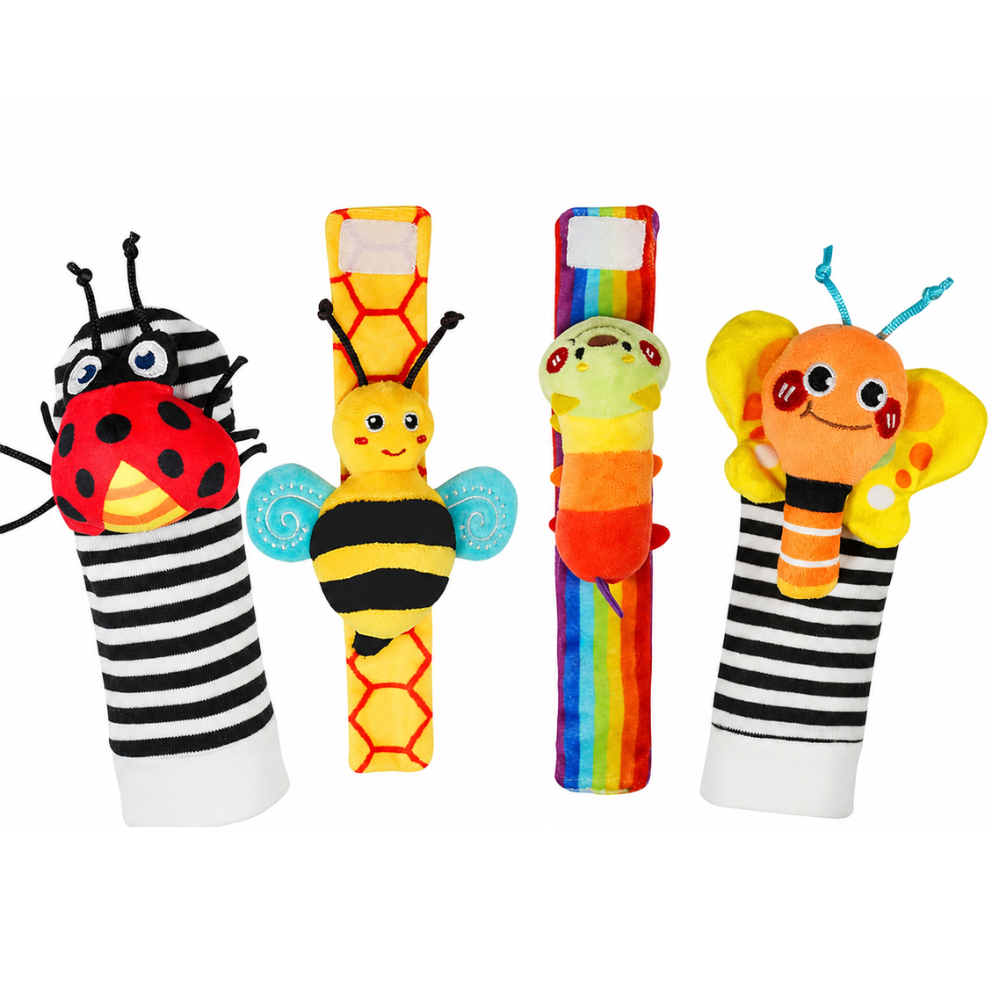 Garden Bug Characters Themed Wrist Rattles and Foot Finder Socks Set