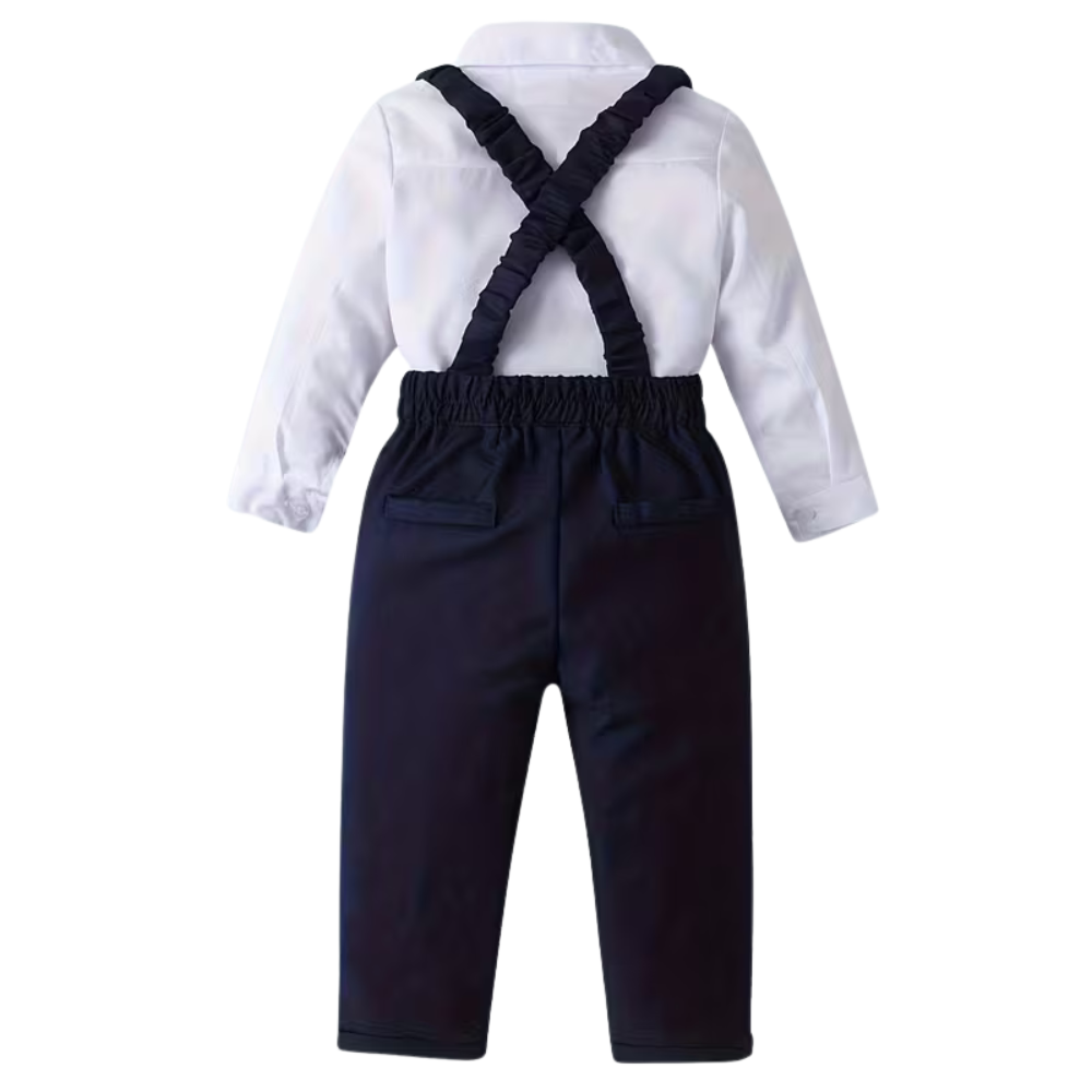 2 Piece Of Gentleman Outfit With Bow Tie Shirt And Suspender Pants Set For Baby Boys