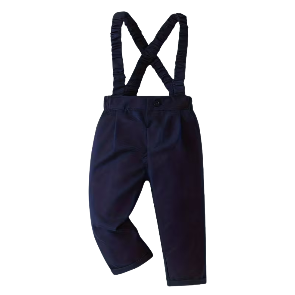 2 Piece Of Gentleman Outfit With Bow Tie Shirt And Suspender Pants Set For Baby Boys
