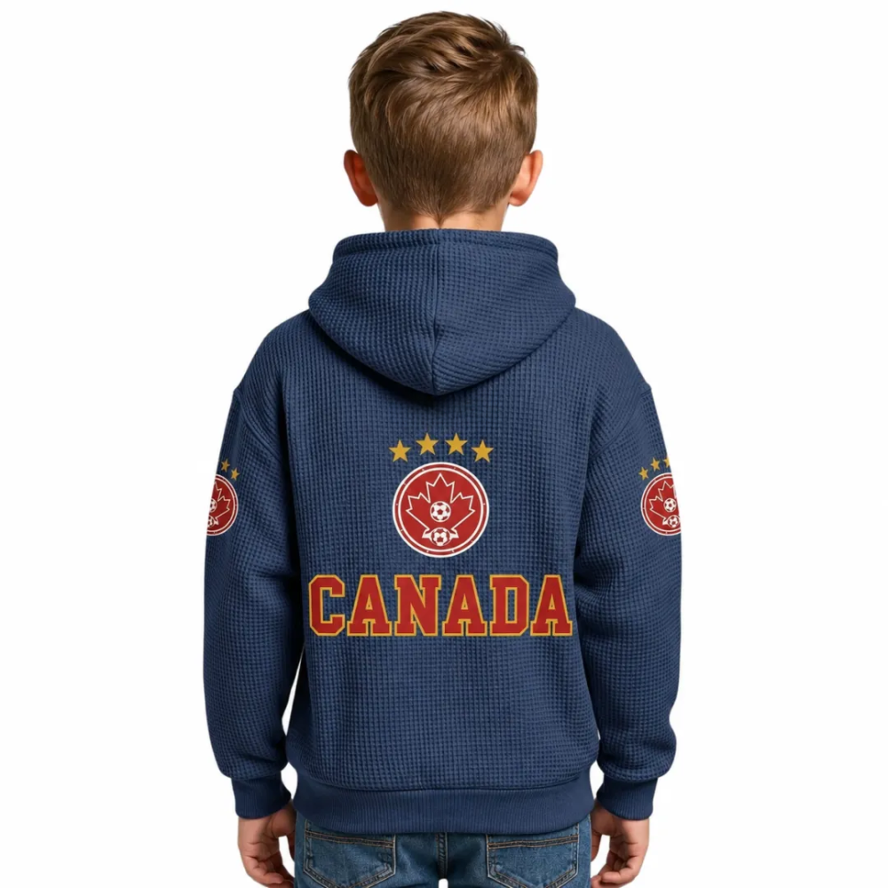 Canada Printed Waffle Quarter Zip Football Fan Hoodie For Kids