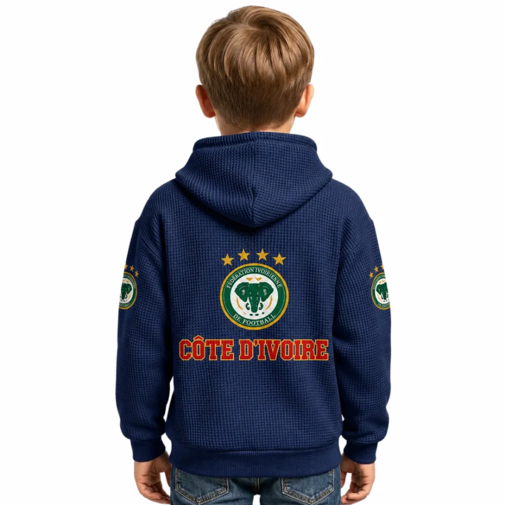 Côte d'Ivoire Printed Waffle Quarter Zip Football Fan Hoodie For Kids