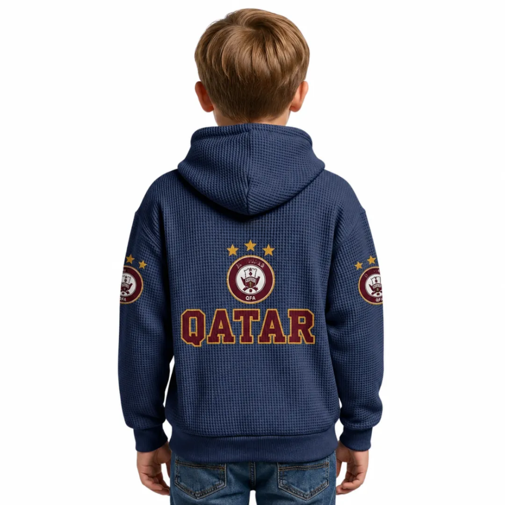 Qatar Printed Waffle Quarter Zip Football Fan Hoodie For Kids