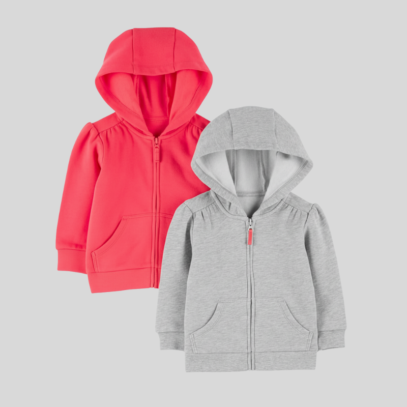 Pack of 2 Girls Fleece Full Zip Hoodies