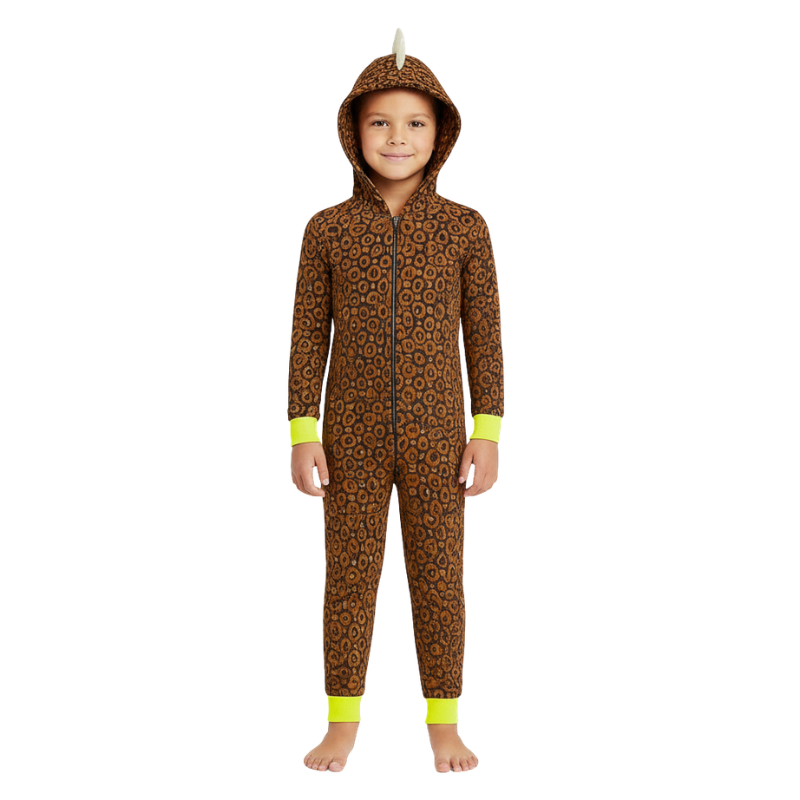 One Piece Printed Microfleece Hooded Union Pajama Suit