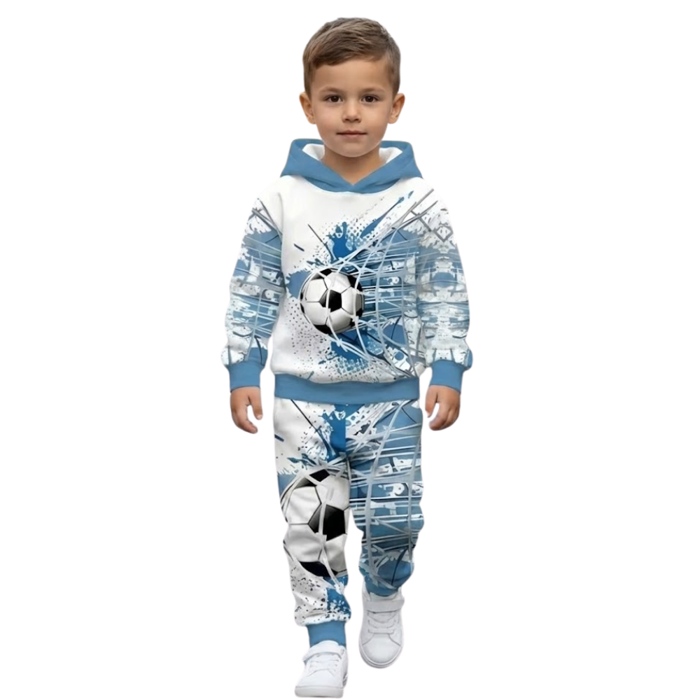Hoodie And Pants Set With Soccer Print For Boys