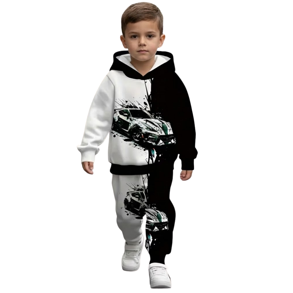 Car Themed Hoodie And Pants Set For Boys