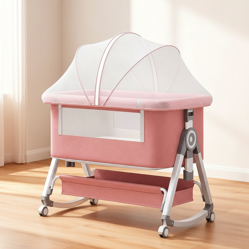 4 In 1 Baby Bassinet Bedside Sleeper With Functional Adjustable Height Crib