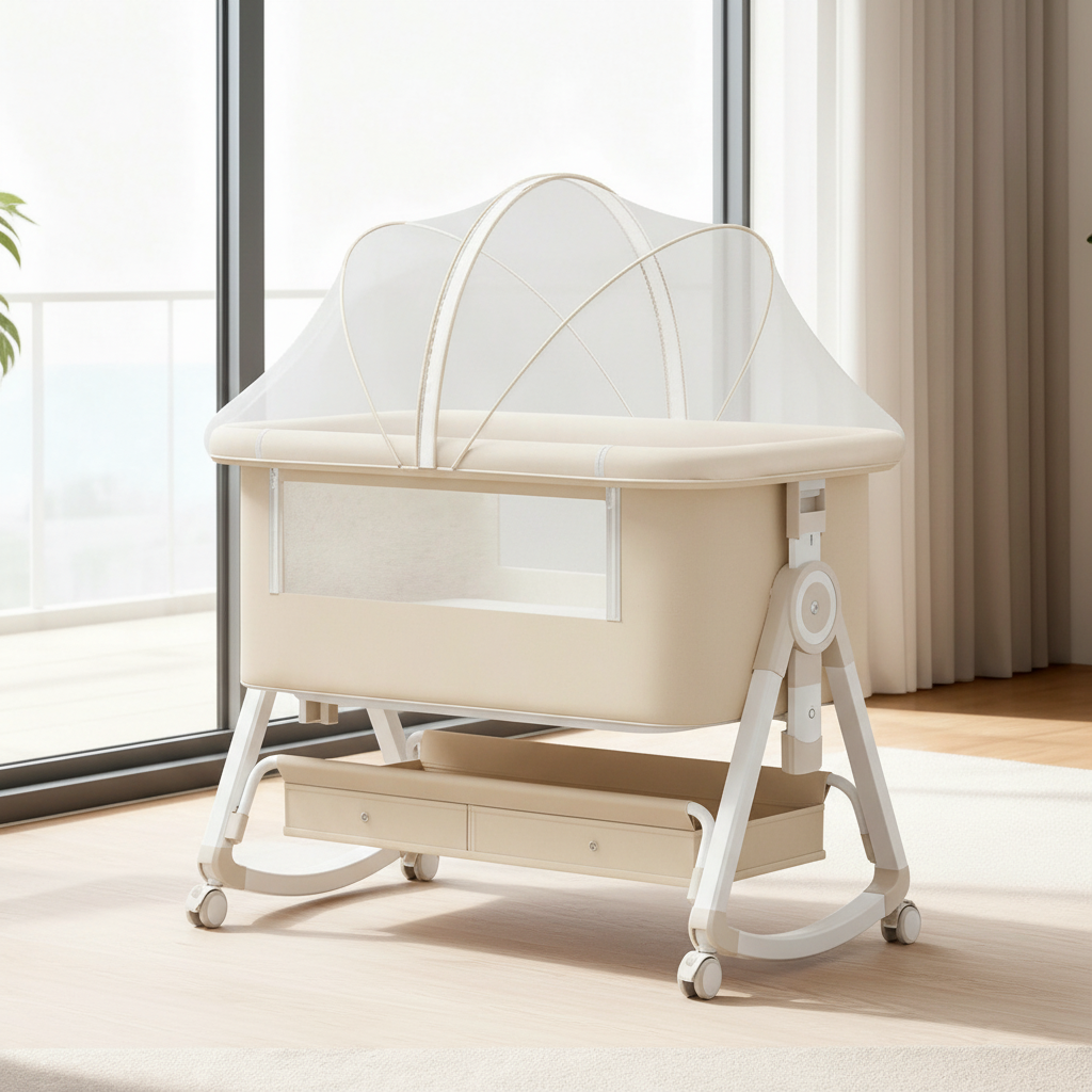 4 In 1 Baby Bassinet Bedside Sleeper With Functional Adjustable Height Crib