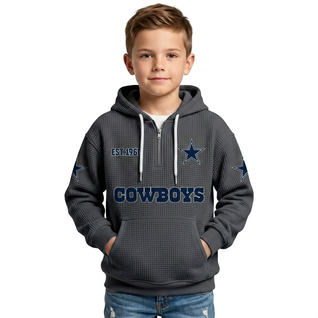 Vintage Star With EST 1960 Printed Quarter Zip Hoodie For Kids