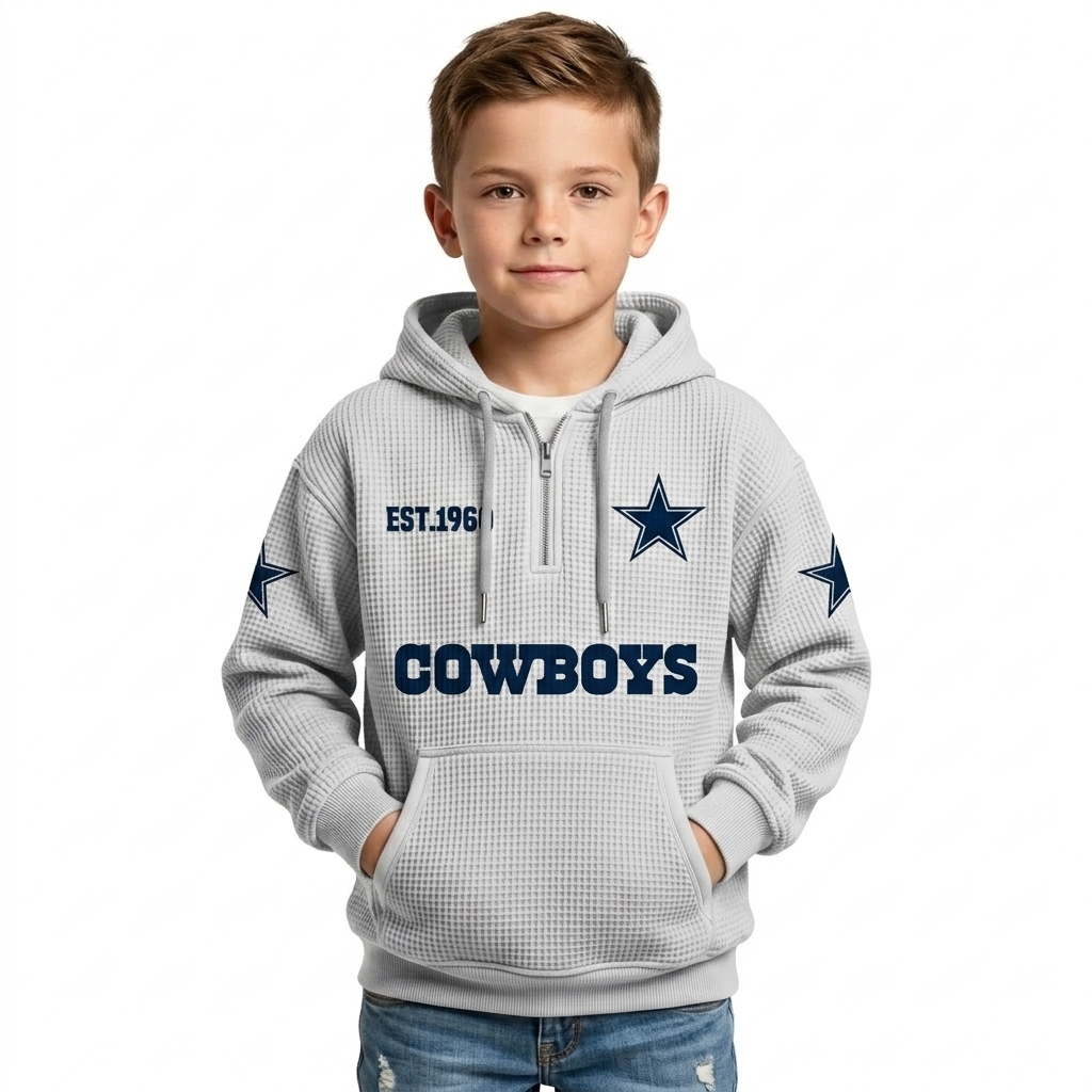 Vintage Star With EST 1960 Printed Quarter Zip Hoodie For Kids