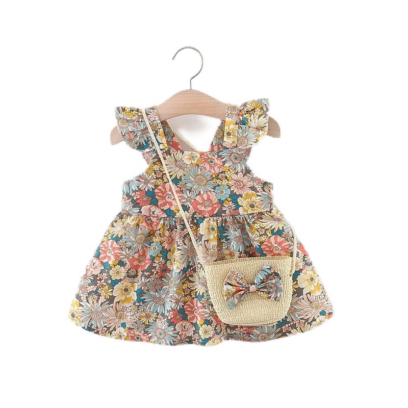 Vintage Garden Flower Flying Sleeve Dress-Cozy Stroller