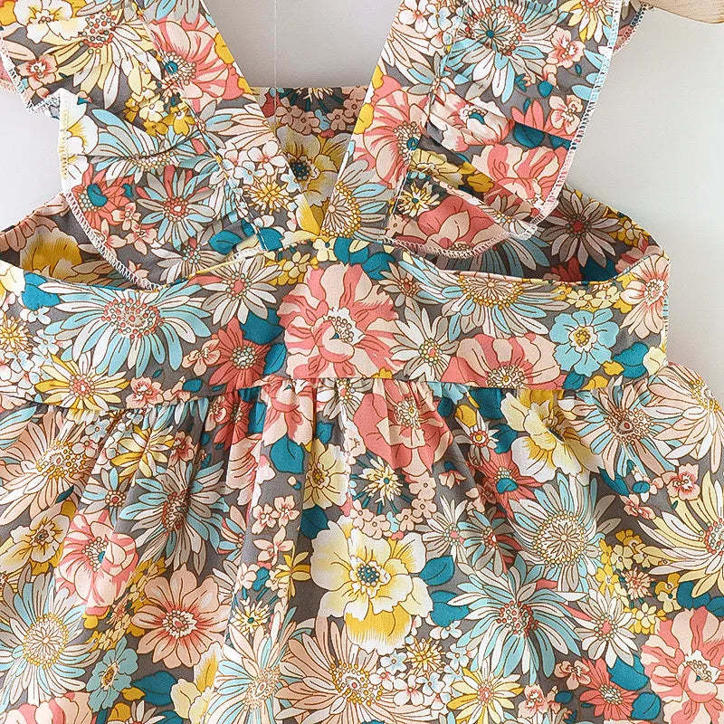 Vintage Garden Flower Flying Sleeve Dress-Cozy Stroller
