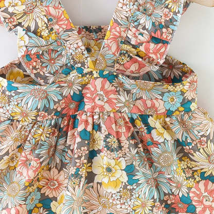 Vintage Garden Flower Flying Sleeve Dress-Cozy Stroller