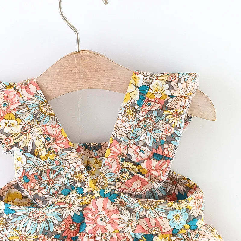 Vintage Garden Flower Flying Sleeve Dress-Cozy Stroller