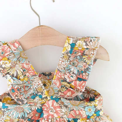 Vintage Garden Flower Flying Sleeve Dress-Cozy Stroller
