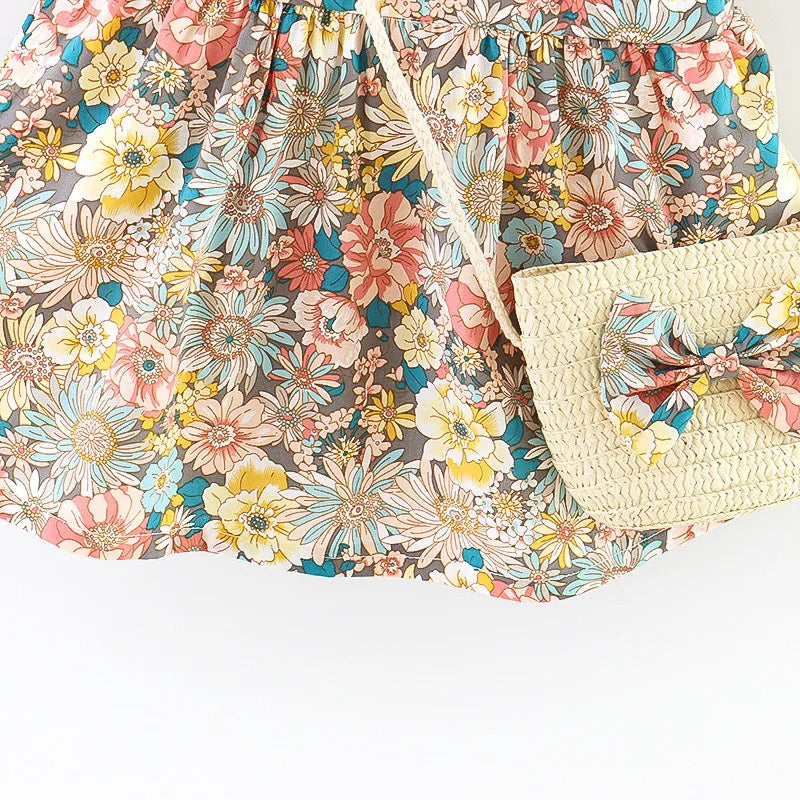 Vintage Garden Flower Flying Sleeve Dress-Cozy Stroller