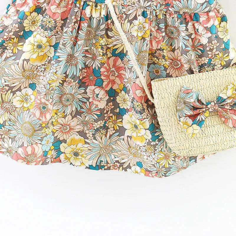 Vintage Garden Flower Flying Sleeve Dress-Cozy Stroller