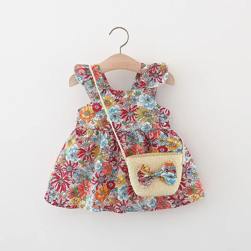 Vintage Garden Flower Flying Sleeve Dress-Cozy Stroller