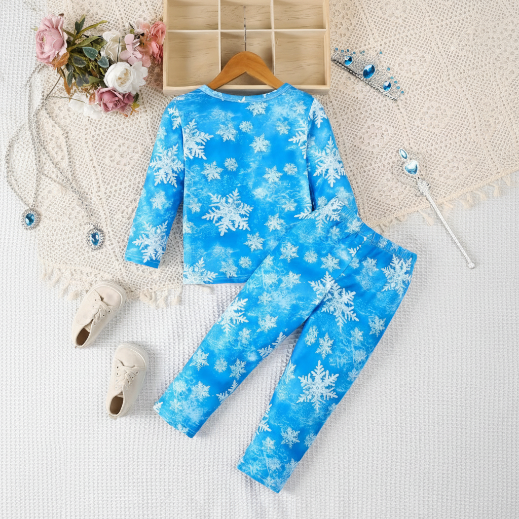 Princess And Snowflake Theme Pajama Set For Girls