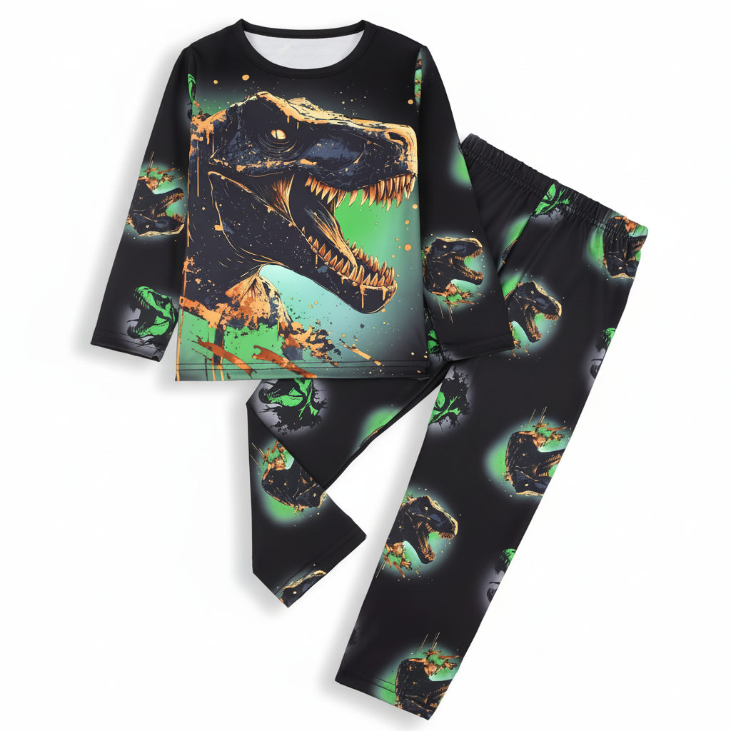 Long Sleeve Dinosaur Print Pajama Set For Boys