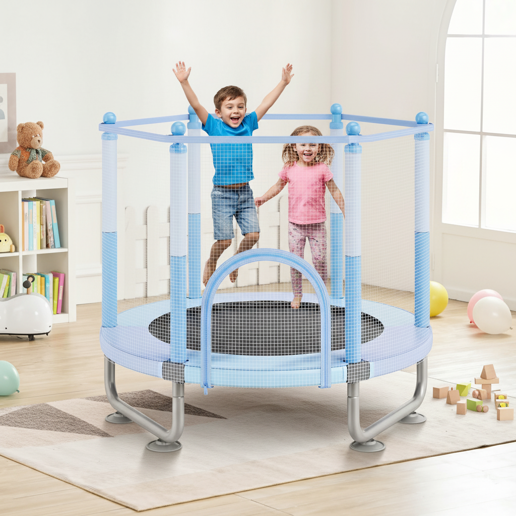 60 Kids Trampoline 5ft Mini Toddler Recreational Trampolinewith Safety Enclosure