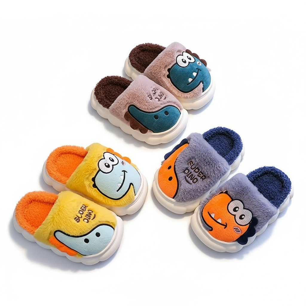 1 Pair Of Dinosaur Themed Flat Slippers For Kids