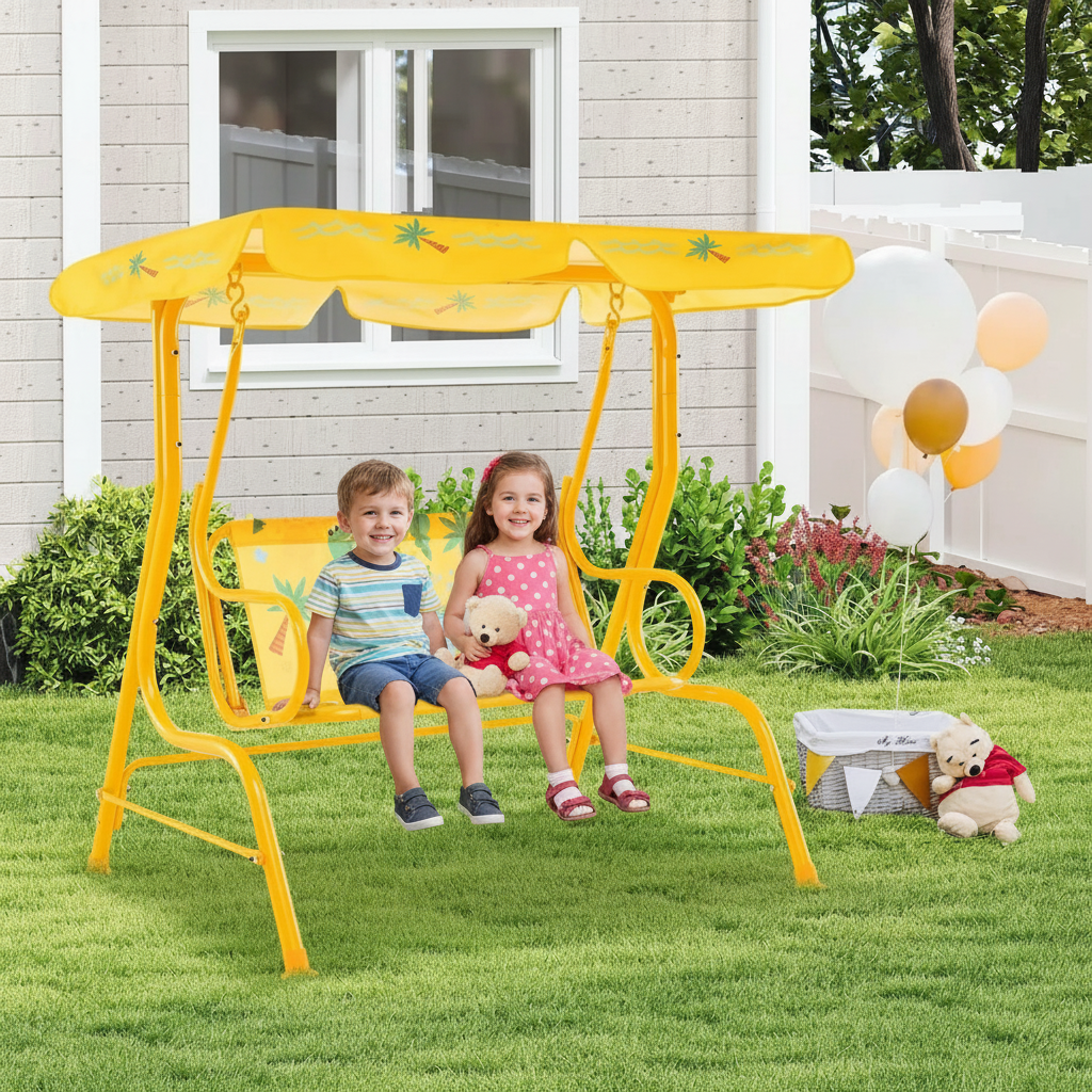 2-Seater Toddler Porch Swing With Adjustable Canopy