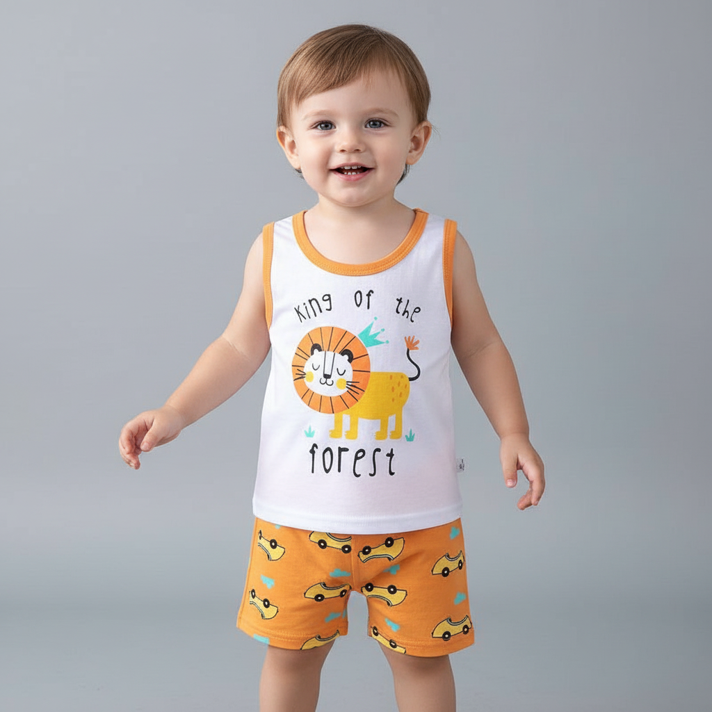 Teddy Print Sleeveless T Shirts Shorts Set