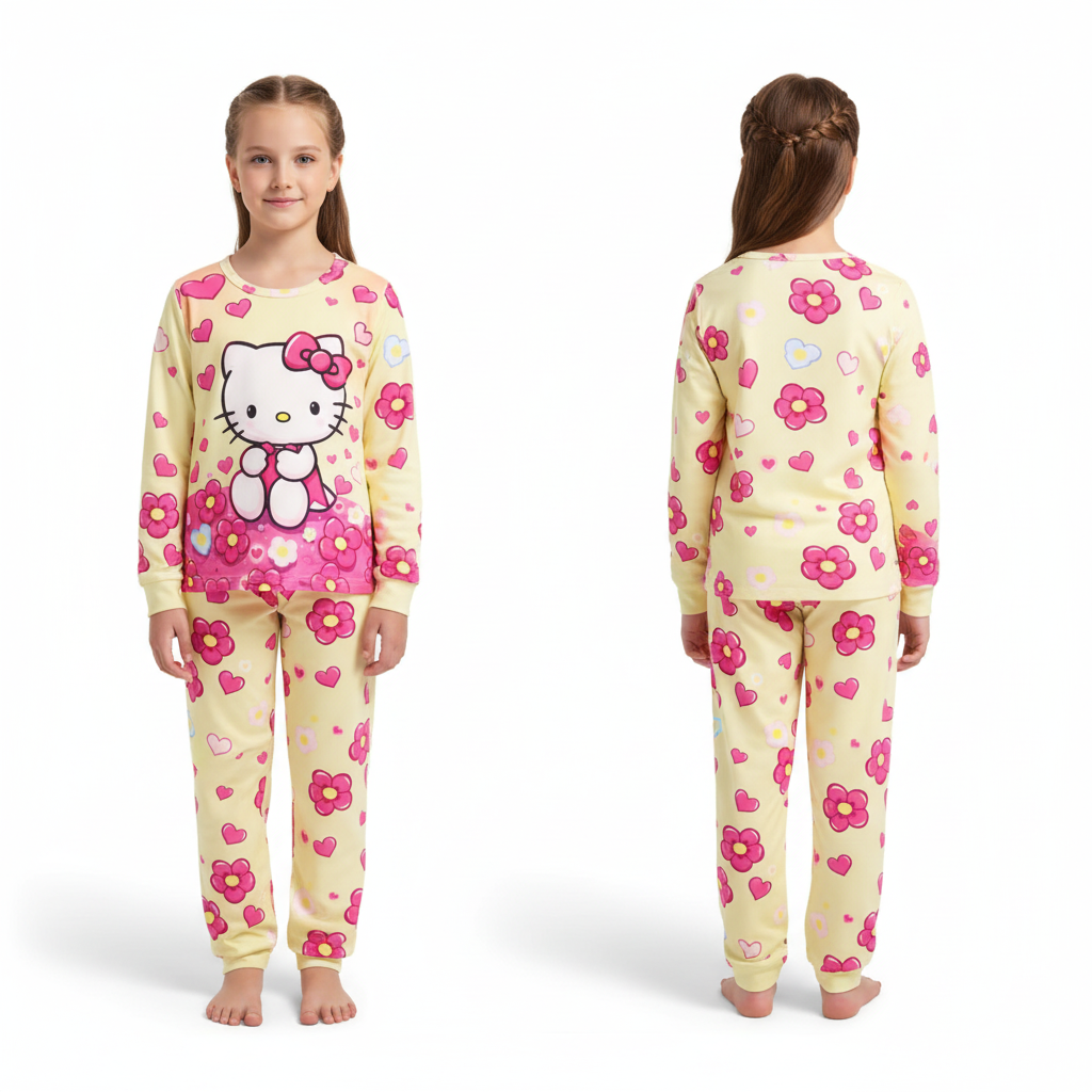 Cartoon Print Long Sleeve Top With Pants Set