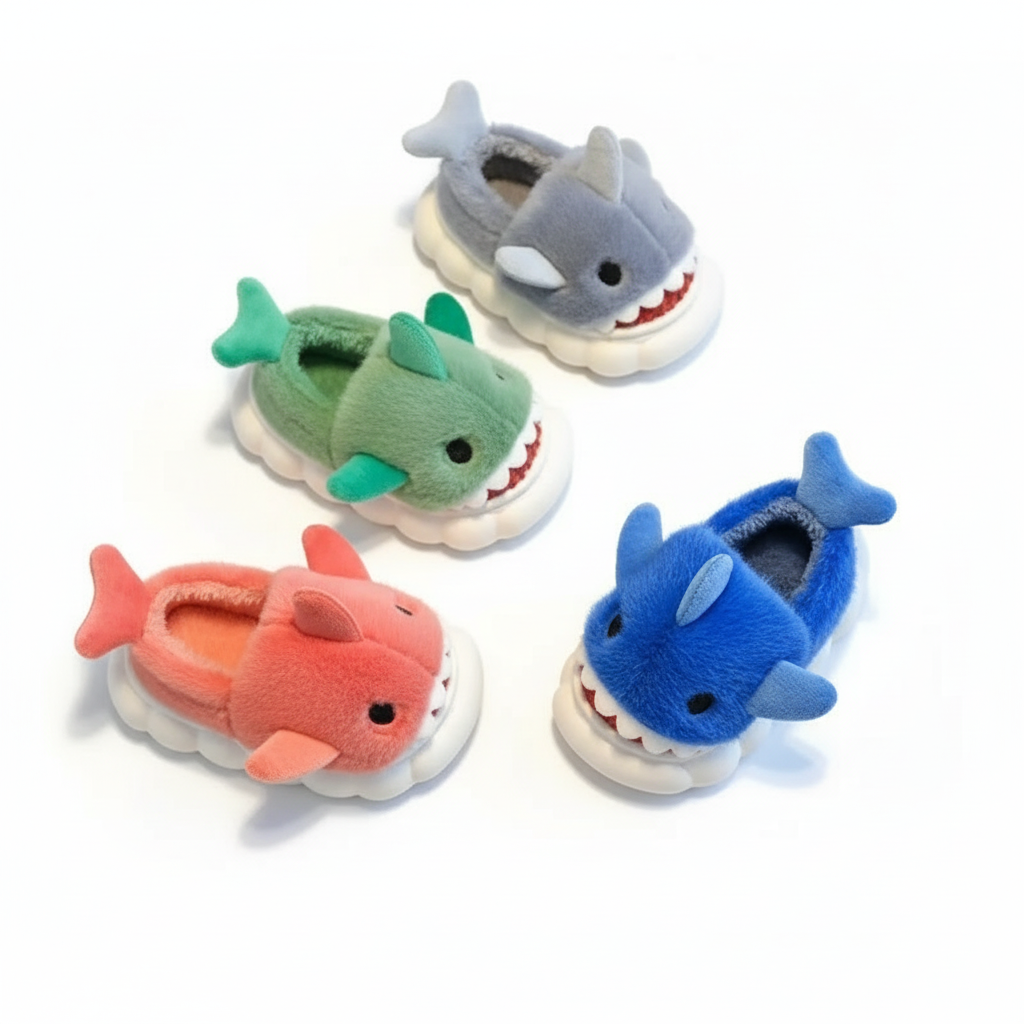 Cartoon Shark Plush Slippers With Fleece Lined Comfort