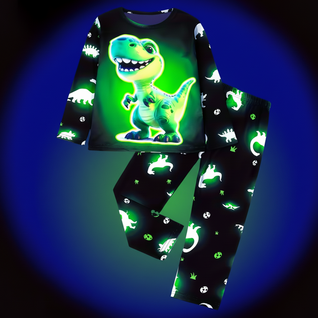 Long Sleeve Dinosaur Print Pajama Set For Boys