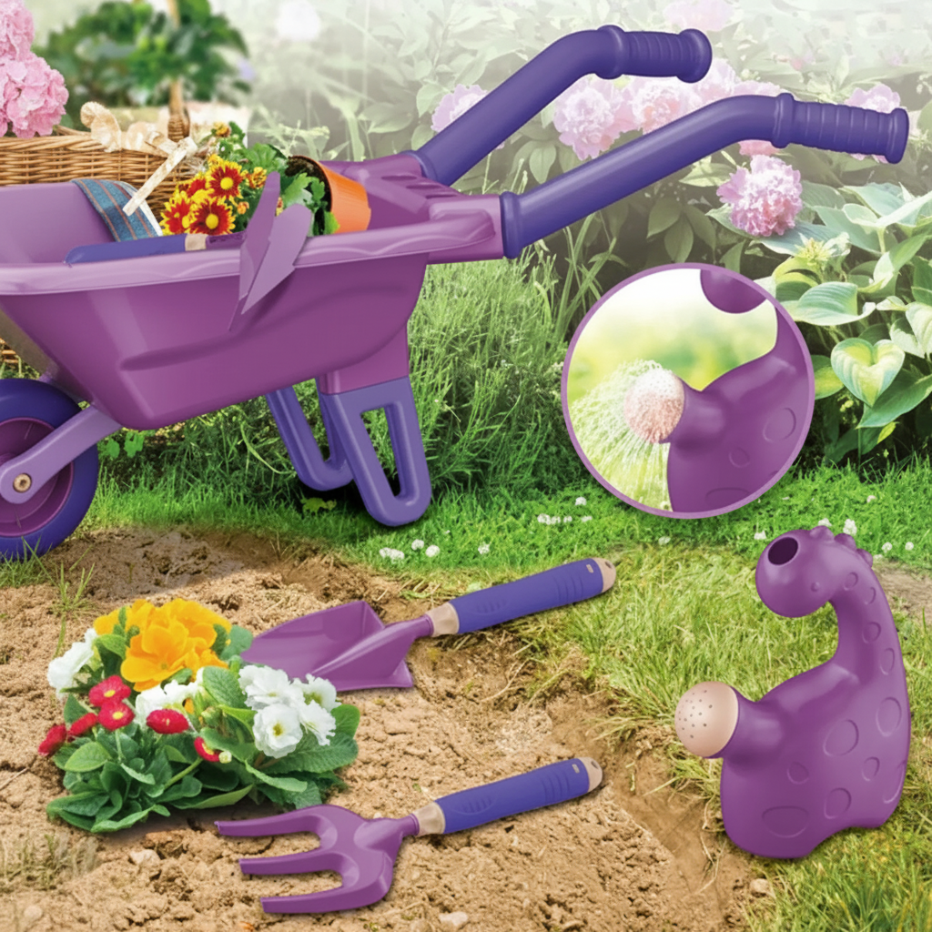 Outdoor Kids Gardening Set Wheelbarrow Planting Digging Tools