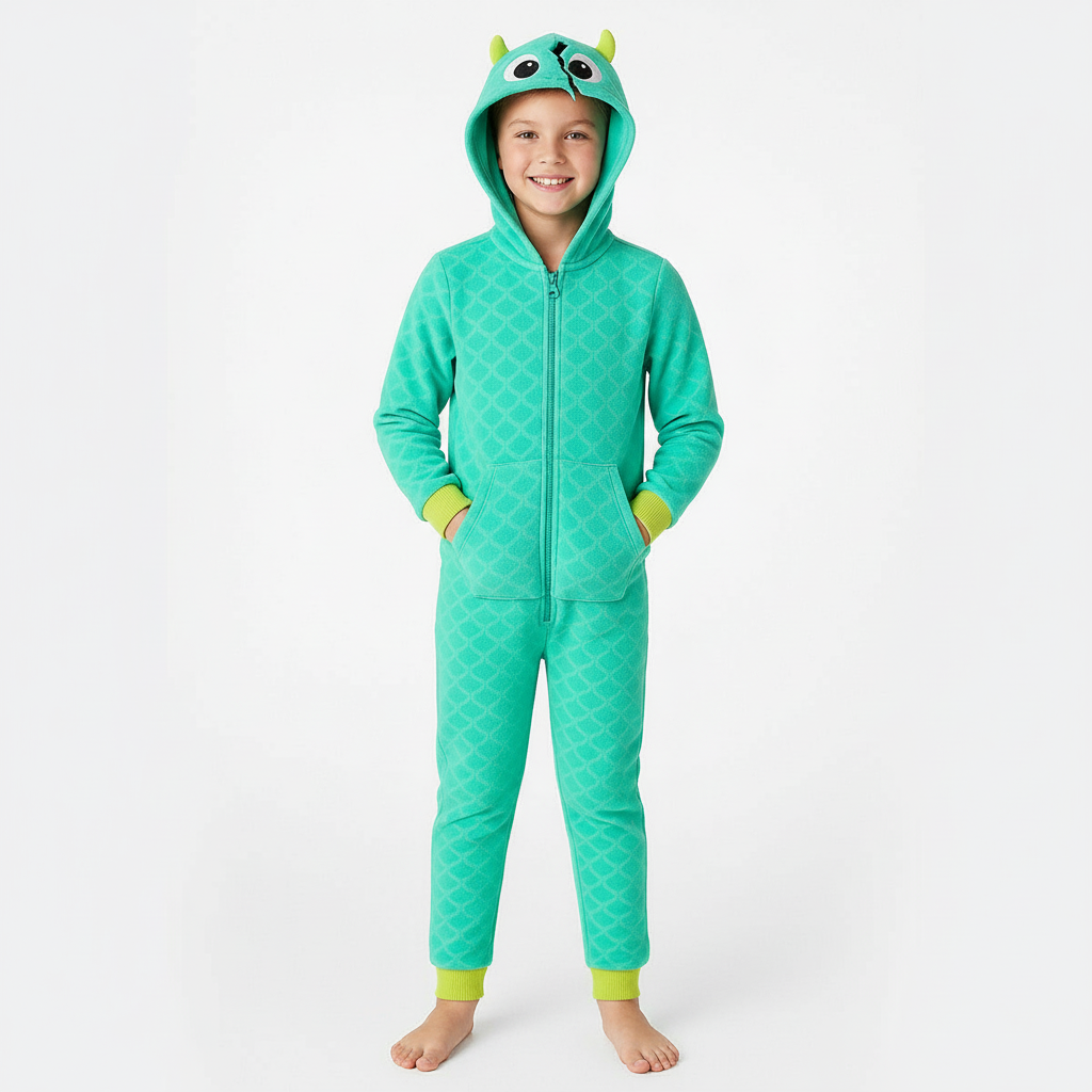 One Piece Printed Microfleece Hooded Union Pajama Suit
