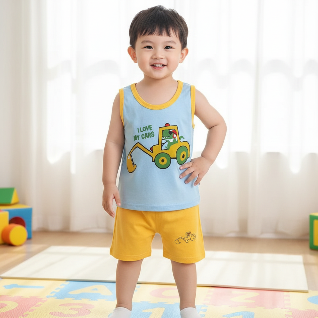 Teddy Print Sleeveless T Shirts Shorts Set