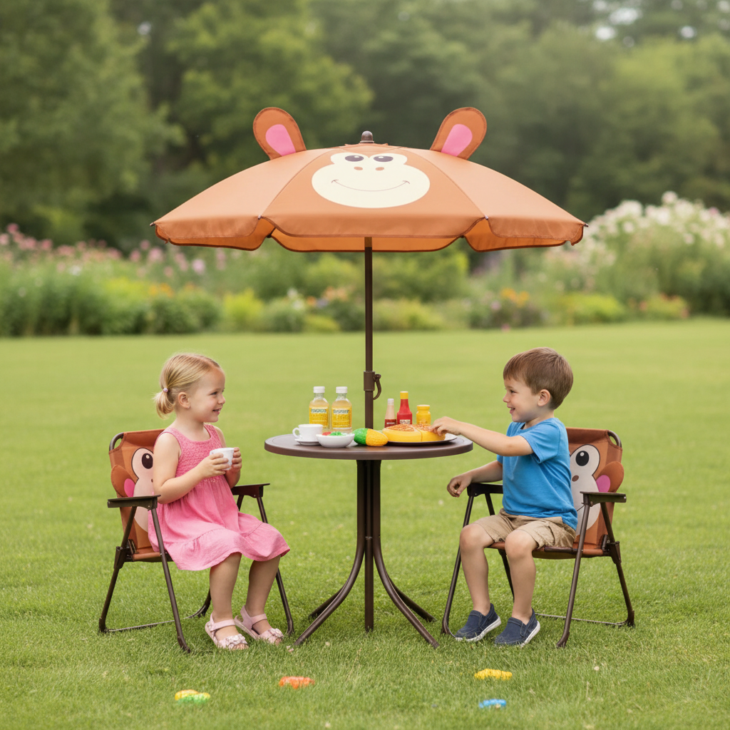 Kids Picnic Table Chair Set 2 Folding Chairs Height Adjustable