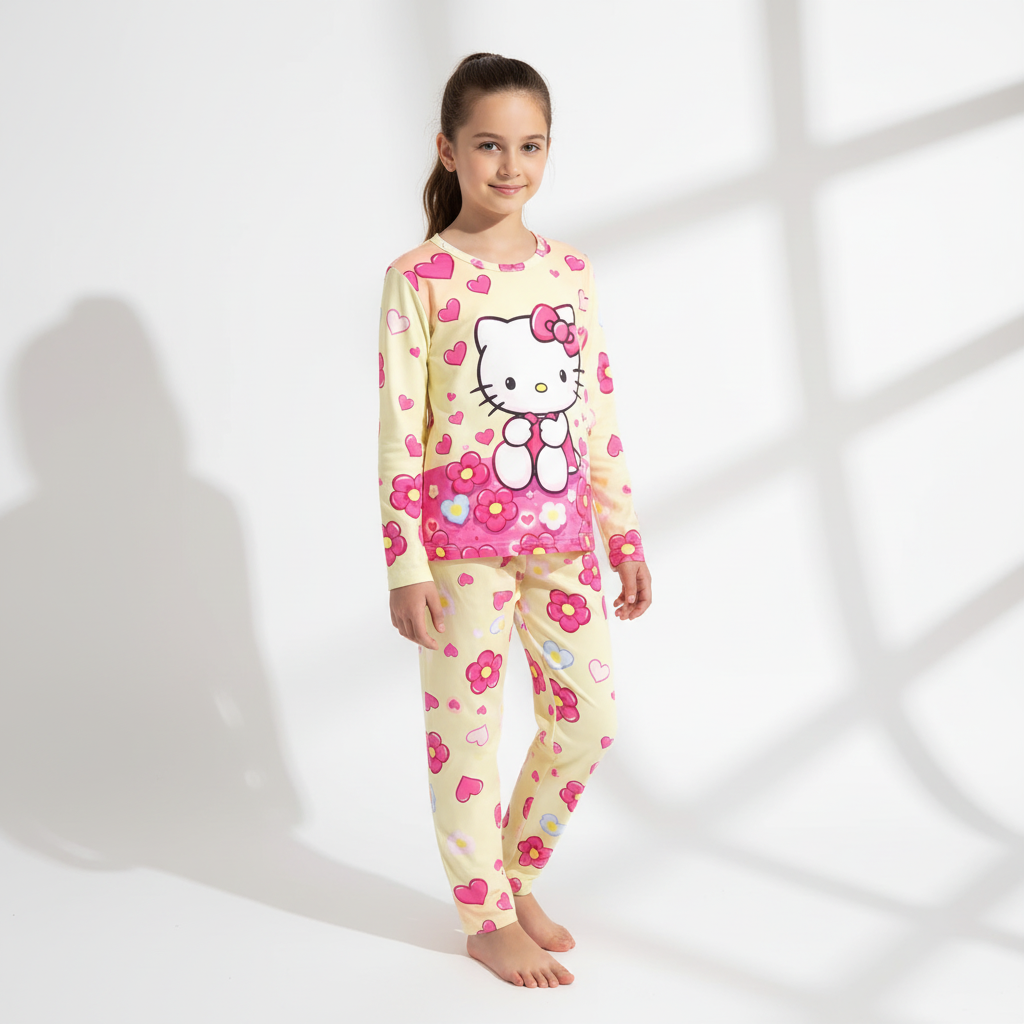 Cartoon Print Long Sleeve Top With Pants Set