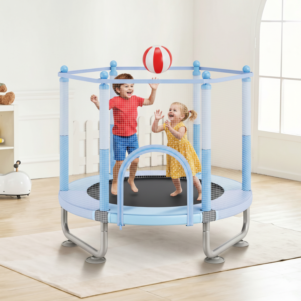 60 Kids Trampoline 5ft Mini Toddler Recreational Trampolinewith Safety Enclosure