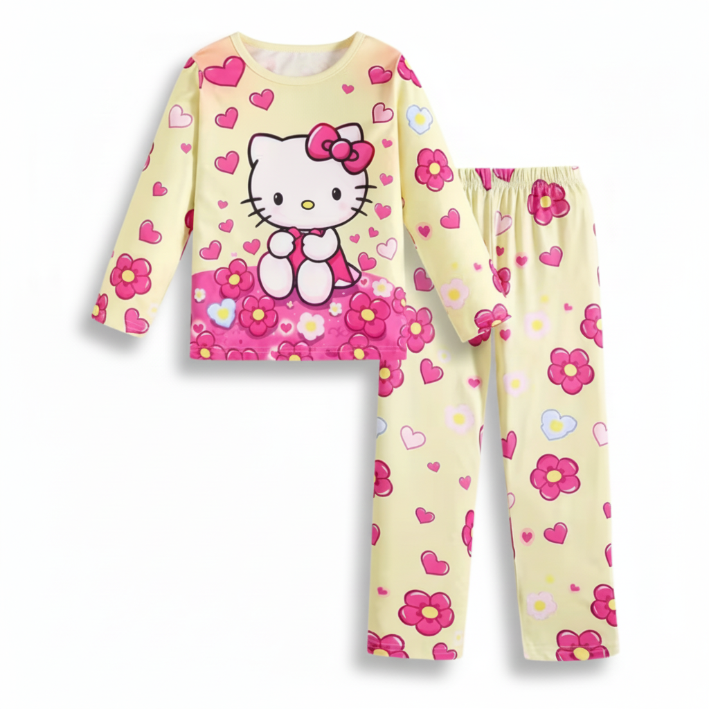 Cartoon Print Long Sleeve Top With Pants Set