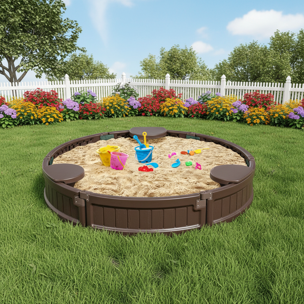 Wooden Sandbox With Built Corner Seat Cover Bottom For Kids