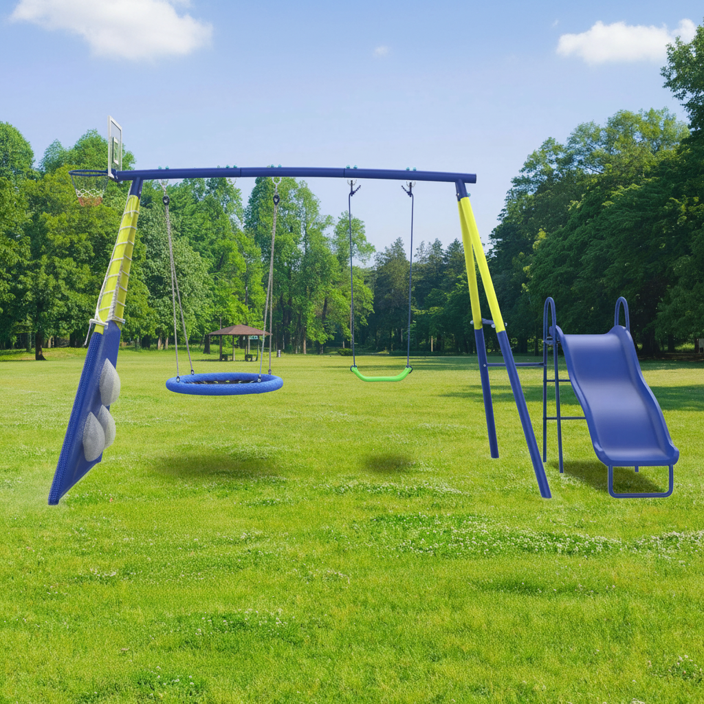 5-in-1 Heavy-Duty Backyard Swing Set With Slide